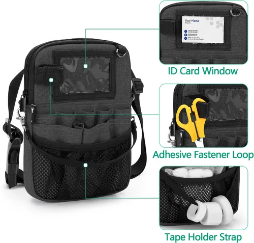 Miniatura 10 de Trunab Riñonera con soporte para cinta y bolsillos para equipo médico, bolsa de almacenamiento de cintura con correa ajustable para la cintura