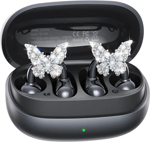 Miniatura 11 de Kinglucky Gen2 Auriculares de clip con aretes de mariposa, carga y almacenamiento sin quitar los aretes, ajuste cómodo y 50 horas de reproducción