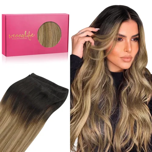 Miniatura 77 de WENNALIFE Extensiones de cabello humano real, 20 pulgadas, 3.53 onzas, color marrón chocolate, trama, cabello Remy atado a mano, extensiones