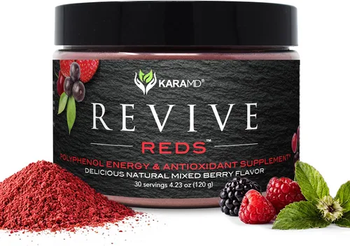 KaraMD Revive Reds - Delicioso suplemento potenciador de energía de polifenoles, apto para veganos, sin gluten y sin OMG, superalimento en polvo,