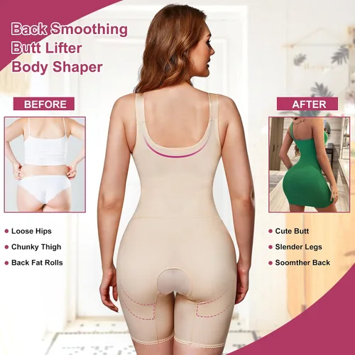 Miniatura 4 de MICOHPKLE Body Shaper de cuerpo completo para mujer, entrenador de cintura con control de barriga, busto abierto, muslo y levantador de glúteos