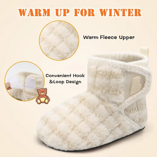 Miniatura 2 de BARERUN Pantuflas para niños y niñas, zapatos de casa para bebés, botines de invierno mullidos de felpa acogedora para niños, pantuflas cálidas