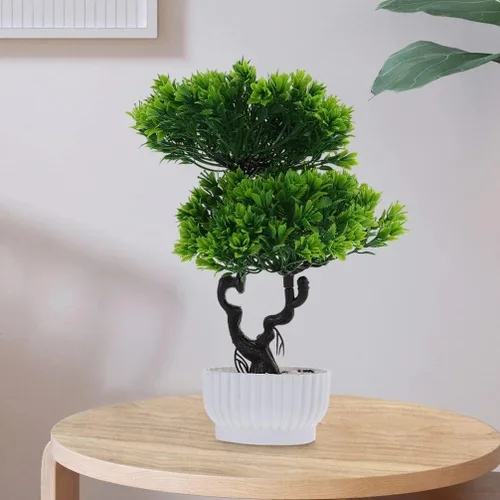 Miniatura 4 de Happyyami 2 piezas de árbol bonsái artificial en maceta, pino japonés sintético, plantas falsas en maceta para el hogar, oficina, escaparate