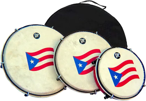 DP Music Set de Panderetas - Tambores PVC Pleneras con Bandera de Puerto Rico - Estuche de Transporte de Nylon Incluido (DP-PLENERA-S)