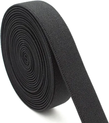 Miniatura 4 de Banda elástica de costura de 1 pulgada por 5 yardas, color negro, sarga de doble cara, elástica tejida