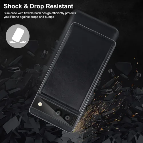 Miniatura 5 de Bizzib para Google Pixel 6A Funda de cuero tipo cartera con tarjetero, cubierta tipo libro con pata de pie, cierre magnético, funda protectora a