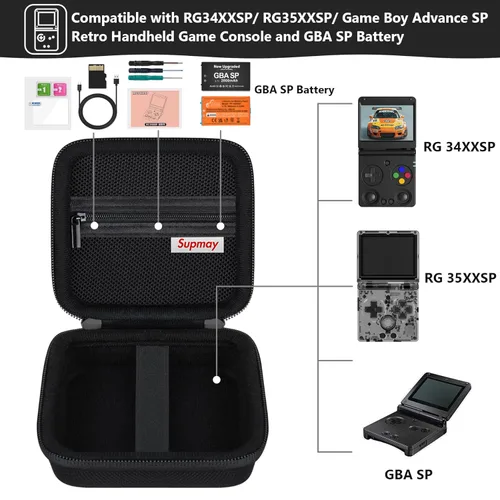 Miniatura 2 de Supmay Estuche Duro de Transporte para Consola de Juegos de Mano Retro RG34XXSP/ RG35XXSP, Portaconsola de Viaje Retro con Bolsa de Malla para Negro