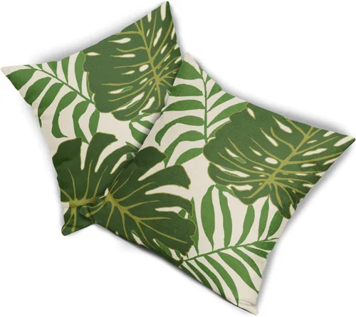 Miniatura 8 de Juego de 2 fundas de almohada de hojas verdes tropicales de 18 x 18 pulgadas, modernas hojas de palmera botánicas decorativas para exteriores