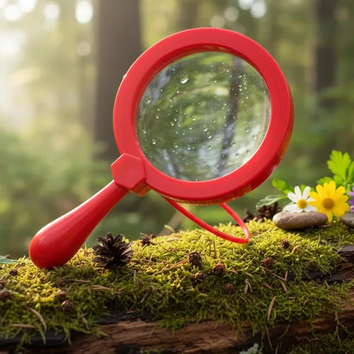 Miniatura 8 de Lupa para niños con soporte, lupa de mano 5X, lupa portátil, lupa de aumento para niños para juegos de exploración, lectura, observación al aire Rojo
