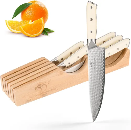 Miniatura 12 de NANFANG BROTHERS Juego de cuchillos de Damasco, 10 piezas para cocina con bloque, juego de cuchillos de cocina con bloque, mango ergonómico ABS