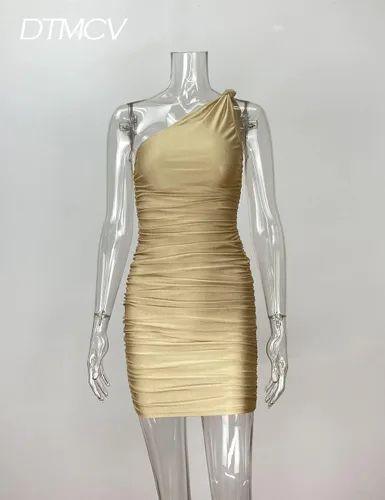 Miniatura 5 de DTMCV Women Sexy One Shoulder Ruched Dresses Elegant Cocktail Evening Party Mini Dress