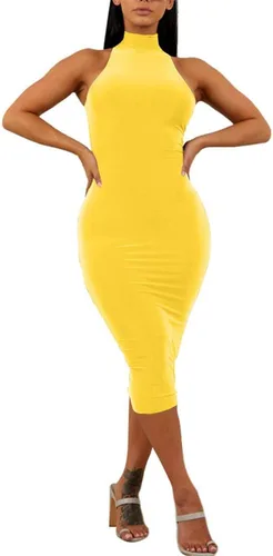 Miniatura 2 de GOBLES Vestido sexy para mujer, cuello alto, elegante, sin mangas, con cuello alto