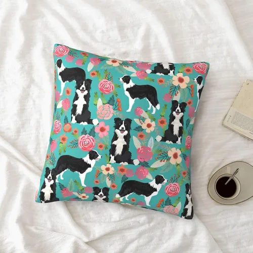 Miniatura 5 de Fundas de almohada decorativas de 18 x 18 pulgadas, fundas de almohada de doble cara para sofá, Border Collie Florals, fundas de almohada de felpa