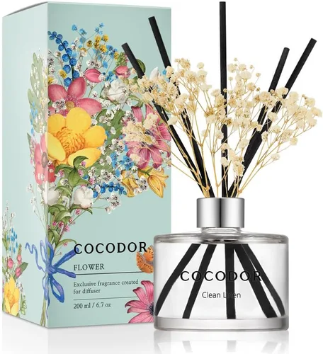 Miniatura 54 de COCODOR Juego de Difusor de Varillas de Junco con Flores / 6.7 oz / Eucalipto Limón / Difusor de Aroma con Varillas Fragancia para el Hogar Difusor