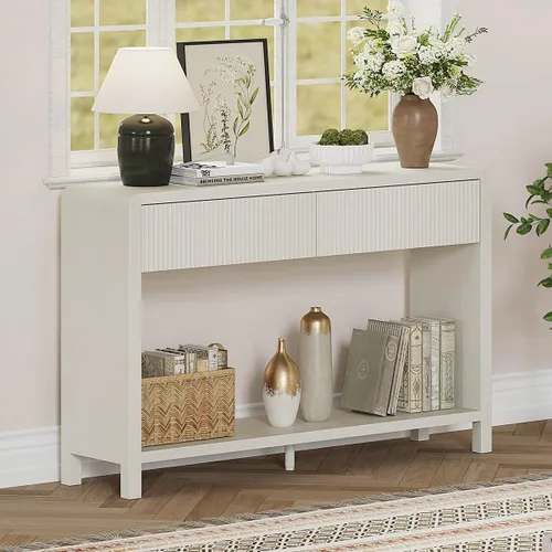 Miniatura 7 de FATORRI Mesa consola de entrada con 2 cajones, moderna mesa de sofá para sala de estar, mesas de sofá detrás del sofá y mesas de pasillo