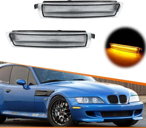 ADIIL Lente transparente ámbar Full LED delantero Fender Side Marker Light Conjunto de lámpara de señal de giro compatible con BMW Z3 M Coupe Lente