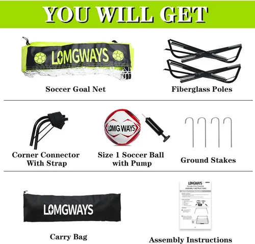 Miniatura 3 de LOMGWAYS Soccer Goal – Foldable Frame Net for Kids + Youth – Indoor + Outdoor Soccer Goal with Carry Bag – Easy Set up – Multiple Sizes for Practice