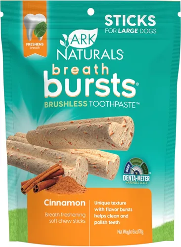 ARK Naturals Breath Bursts - Pasta de dientes sin escobillas, palitos dentales para perros para razas grandes, textura única que ayuda a limpiar los