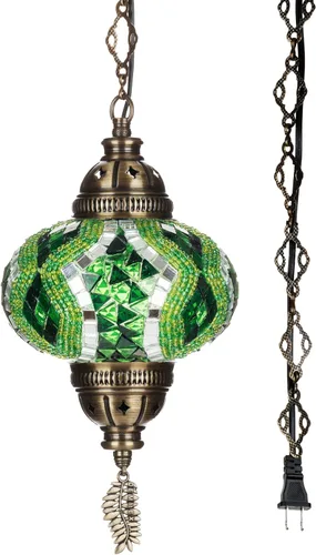 Miniatura 16 de DEMMEX Lámpara Colgante de Techo Enchufable de Mosaico Turco Marroquí – Luminaria Tipo Swag con Cable de 15 pies y Cadena, Vidrio Artesanal