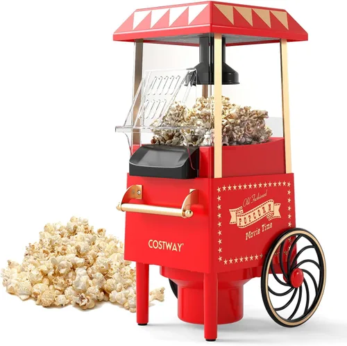 COSTWAY - Máquina de palomitas de aire caliente retro 1200W, sin aceite y sin grasa, hace 12 tazas, máquina de palomitas de pie con taza medidora de