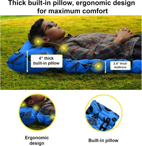 Miniatura 5 de Colchoneta inflable para niños, niños pequeños y jóvenes. Colchón de aire con bomba integrada, tapete de dormir ultraligero de 5 pies 5 pulgadas