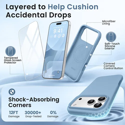 Miniatura 840 de GONEZ Funda de silicona para iPhone 15 Pro Max, compatible con Magsafe, protector de cámara + protector de pantalla, forro de microfibra suave