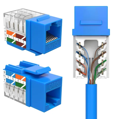 Miniatura 12 de SATMAXIMUM Paquete de 10 conectores de pared Ethernet Keystone Cat6 RJ45 Punch Down Slim Profile UTP blanco, 45 grados para panel de conexión