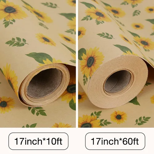 Miniatura 7 de Aimyoo Rollo de papel de regalo floral de kraft jumbo, papel de regalo para todas las ocasiones con flores de girasol para boda, despedida