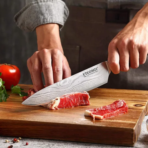 Miniatura 7 de Cuchillo de chef de 8 pulgadas, cuchillo de chef profesional de 8 pulgadas con funda, cuchillo de cocina alemán de acero inoxidable de alto carbono