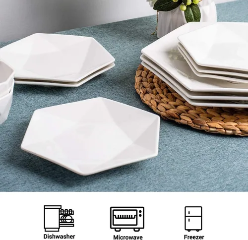 Miniatura 3 de DELLING Juego de 6 platos de aperitivo de 7 pulgadas, platos pequeños de postre de porcelana, platos de ensalada de cerámica blanca para aperitivos