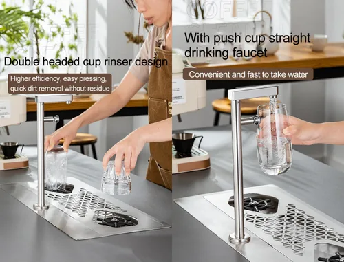 Miniatura 5 de Enjuagador de vasos de vidrio de doble cabeza con grifo, arandela de vidrio de acero inoxidable para fregadero de cocina, lavadora de botellas