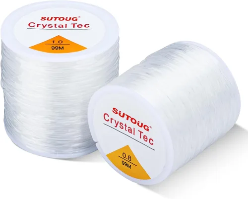 Cuerda elástica de 0.031 in y 0.039 in para pulseras, 2 rollos de cuerda elástica fuerte para hacer joyas, cordón de cuentas de cristal transparente