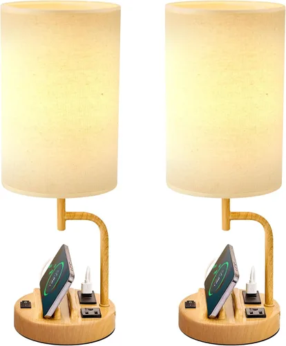 Miniatura 11 de Dreamholder - 2 lámparas de mesa con 3 puertos de carga USB, moderna lámpara de escritorio con toma de corriente alterna y soportes para teléfono