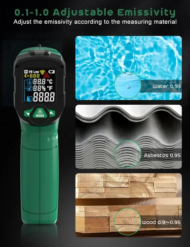 Miniatura 6 de Pistola termómetro infrarroja, pistola de termómetro láser SQECH -58℉~1472℉(-58.0 °F~1,472.0 °F), pistola de temperatura con temperatura ambiente