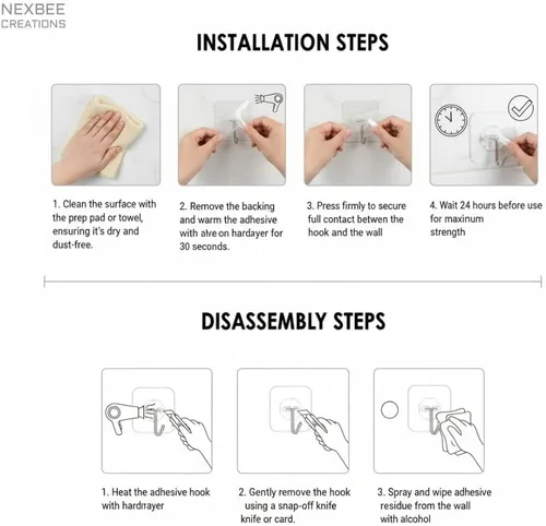 Miniatura 4 de Paquete de 24 ganchos autoadhesivos resistentes, 33 libras (máx.), transparentes, sin uñas, impermeables, ganchos de pared adhesivos para llaves