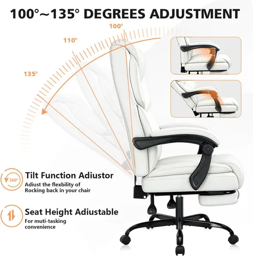 Miniatura 8 de WAILOR Silla de oficina de 400 libras con reposapiés, silla de oficina reclinable grande y alta con soporte lumbar, silla de computadora de piel