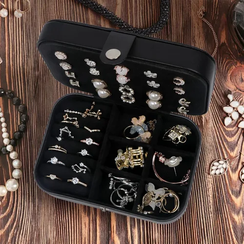 Miniatura 6 de Joyero de viaje, estuche de joyería de viaje mejorado, joyeros portátiles para mujeres, caja de joyería de piel sintética, organizador de joyas