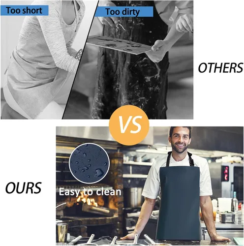 Miniatura 5 de Homsolver 2 Pack Waterproof Rubber Aprons, Heavy Duty Butcher for Men, Chemical Vinyl Plastic Aprons for Dishwashing Azul