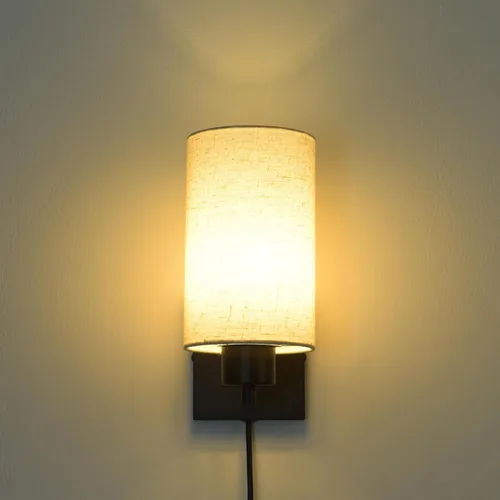 Miniatura 7 de KOONTING® Juego de 2 apliques de pared enchufables, lámpara de pared rústica con cable de enchufe e interruptor de palanca de encendido/apagado, Lino