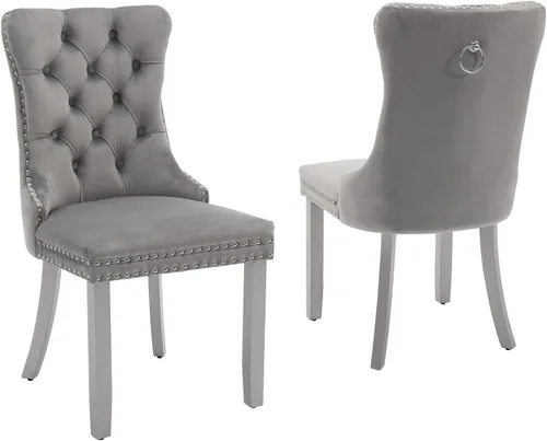 Miniatura 105 de LKTART Juego de 2 sillas de comedor de terciopelo, sillas de comedor copetudas con ribete de anillo de clavo, silla de comedor tapizada con patas