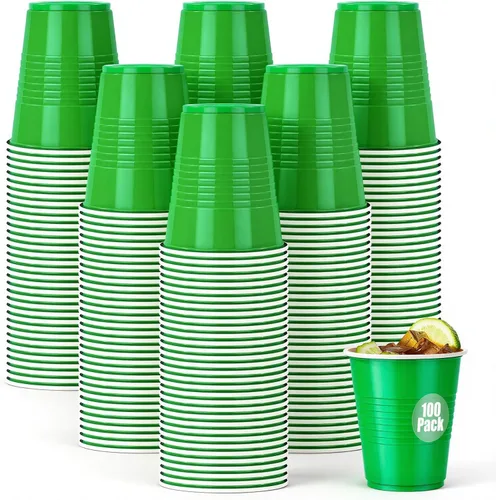 Paquete de 100 Vasos de Plástico Verdes de 12 oz, Vasos Desechables para Fiestas, Vasos Resistentes para Beber, Vasos de Navidad para Bodas,