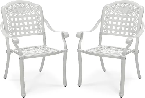 Miniatura 12 de VIVIJASON 2 sillas de aluminio fundido para exteriores, reposabrazos de patio, sillas de comedor para jardín, piscina, patio trasero, bronce antiguo