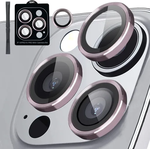 Miniatura 8 de [3+1] Compatible con iPhone 15 Pro y iPhone 15 Pro Max, protector de lente de cámara de vidrio templado 9H, anillo individual de metal, cobertura