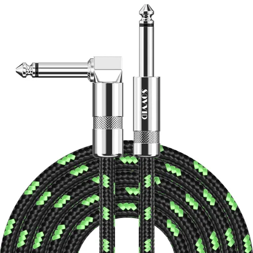 Miniatura 25 de Cable de Guitarra de 6 Pies Cable de Instrumento para Guitarra Eléctrica y Bajo, Teclado - Cable AMP de Ángulo Recto de 1/4 Pulgada, Negro