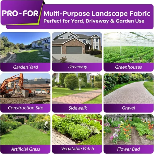 Miniatura 7 de Tela barrera contra malezas de uso pesado de 3 pies x 50 pies, 3.2 onzas, tela paisajística - Cubierta de suelo tejida premium para jardinería