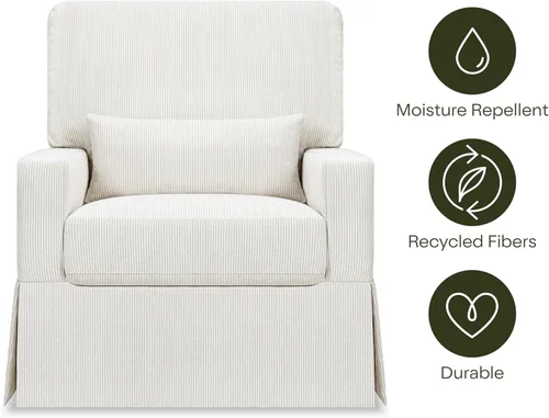 Miniatura 5 de NAMESAKE Crawford Pillowback Comfort Swivel Glider en tela ecológica de rendimiento con rayas Chatham de Fog, repelente al agua, con certificación
