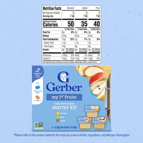 Miniatura 2 de Gerber Mi primer kit de frutas, puré de plátano, pera y manzana, tarros de 2 onzas, paquete de 2 (set de 6)