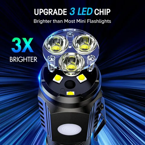 Miniatura 4 de LETMY Mini linternas recargables con base magnética, paquete de 2 luces brillantes de 3 LED, pequeña linterna EDC con clip para cinturón, 4 modos