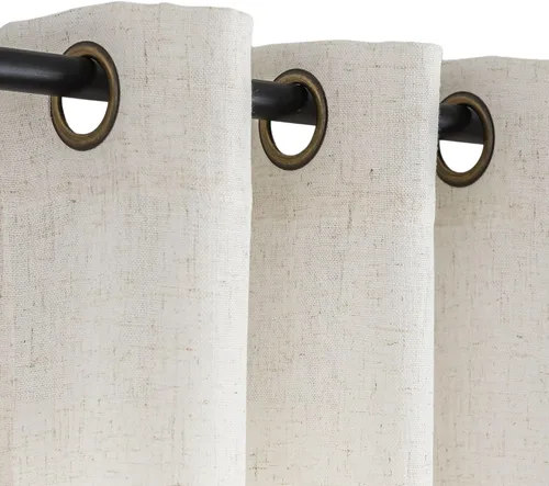 Miniatura 9 de Palma - Cortinas semitraslúcidas de lino para dormitorio de 63 pulgadas de largo, cortinas filtrantes de luz, ojales bronce, juego de 2 paneles
