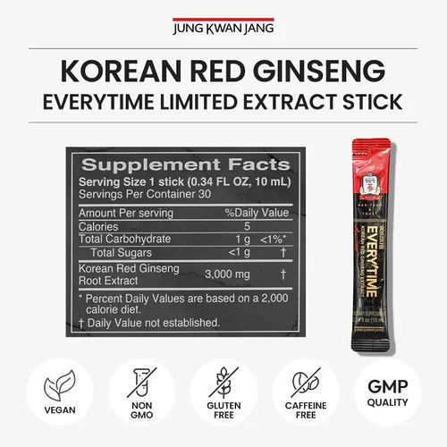 Miniatura 6 de JUNG KWAN JANG Everytime Korean Red Ginseng Extract Limited Stick – Bebida energética de raíz de ginseng panax rojo de grado terrestre – Suplementos